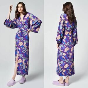 Smythe Dress Floral Twist Front V-Neck Long Sleeve Maxi Violet Purple NWT XL